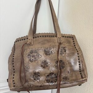 American West" Silver Tooled Leather
Studded Shoulder Purse